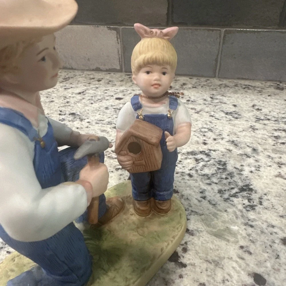 Denim Days Homco 1985 #1515 Debbie and Her Dad Birdhouse Figurine W/tag